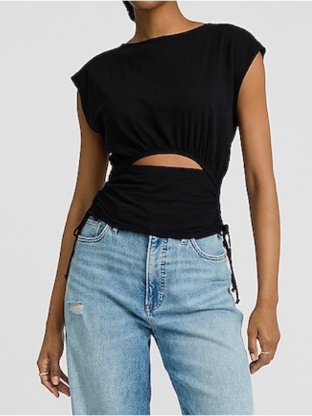 Express Black Short Sleeve Top with Front Cutout